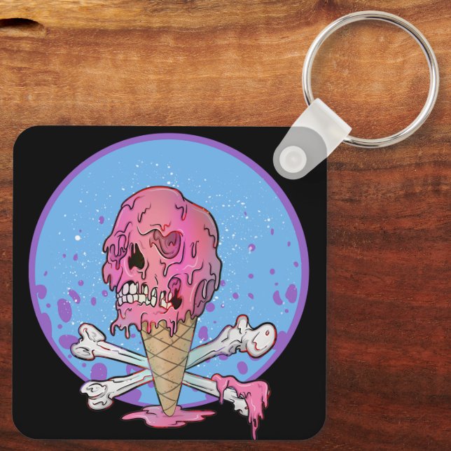 Summer Melting Ice Cream Dripping Skull Keychain (Back)