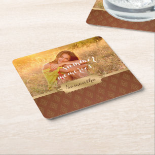 Summer Memories Custom Photo and Calligraphy Square Paper Coaster