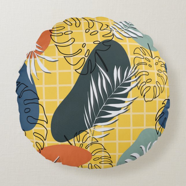 Summer memphis seamless pattern,abstract shapes an round pillow (Front)