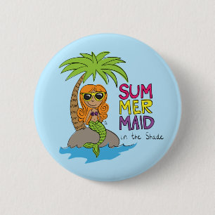 Summer Mermaid Cute Water Bottle Blue 2 Inch Round Button