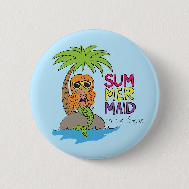 Summer Mermaid Cute Water Bottle Blue 2 Inch Round Button (Front)