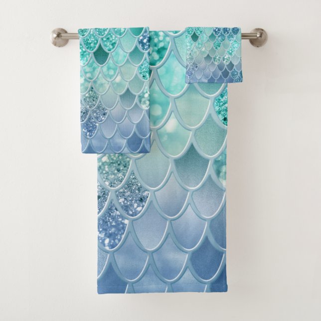 Summer Mermaid Glitter Scales #12 (Faux Glitter)  Bath Towel Set (Insitu)