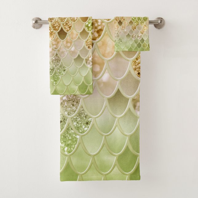 Summer Mermaid Glitter Scales #15 (Faux Glitter)  Bath Towel Set (Insitu)