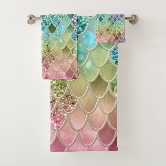 Summer Mermaid Glitter Scales #1 (Faux Glitter)  Bath Towel Set (Insitu)