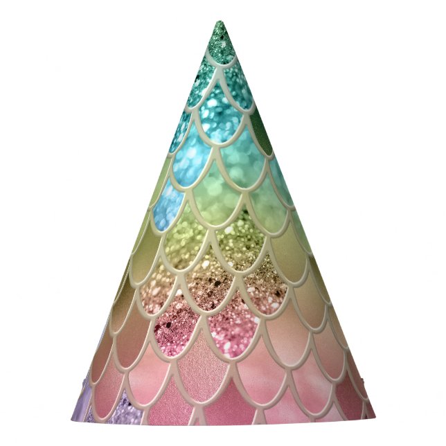 Summer Mermaid Glitter Scales #1 (Faux Glitter)  Party Hat (Front)
