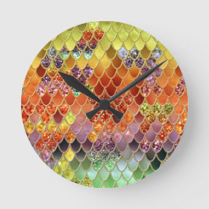 Summer Mermaid Glitter Scales #2 (Faux Glitter)  Round Clock