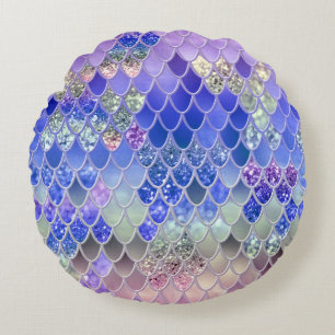 Summer Mermaid Glitter Scales #3 (Faux Glitter)  Round Pillow