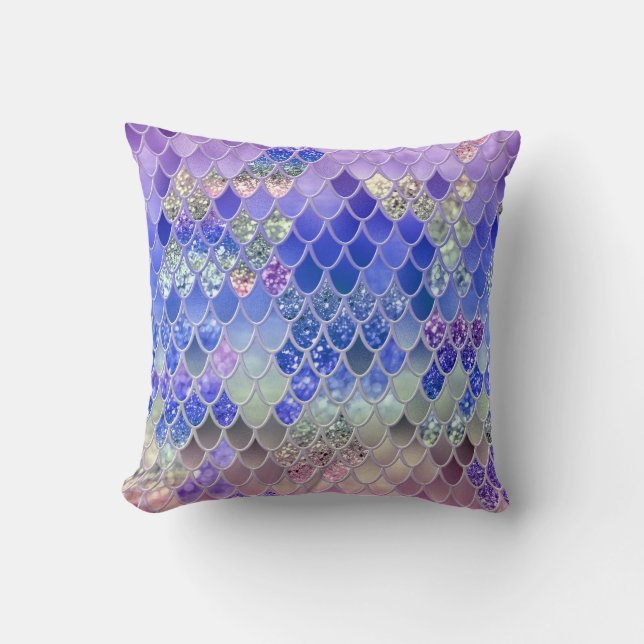 Summer Mermaid Glitter Scales #3 (Faux Glitter)  Throw Pillow (Front)