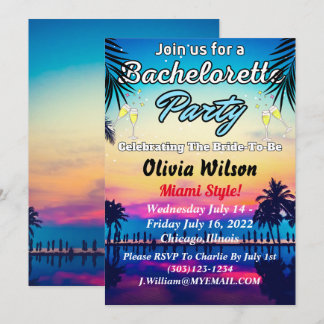 Summer Miami Weekend Beach Bachelorette Party  Invitation