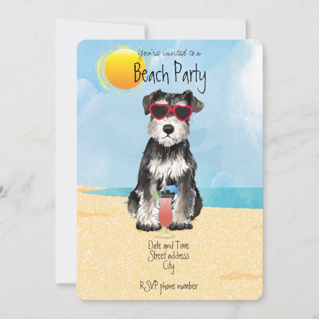 Summer Miniature Schnauzer Beach Party Invitation (Front)