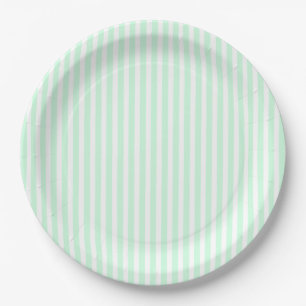 Summer Mint Pale Green Mint & White Stripe Paper Plate