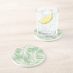 Summer Mint Tropical Leaves  Beach Home Decor Coaster