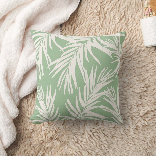 Summer Mint Tropical Leaves  Beach Home Decor Throw Pillow (Blanket)