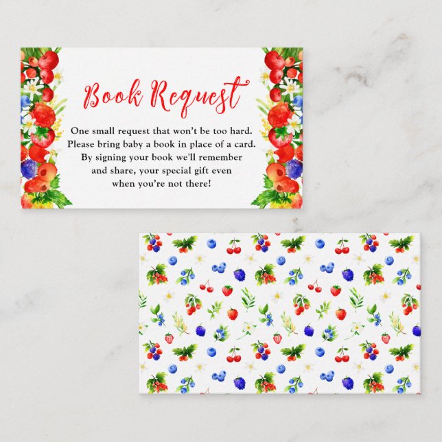 Summer Mixed Berries Baby Shower Book Request Enclosure Card (Front/Back)