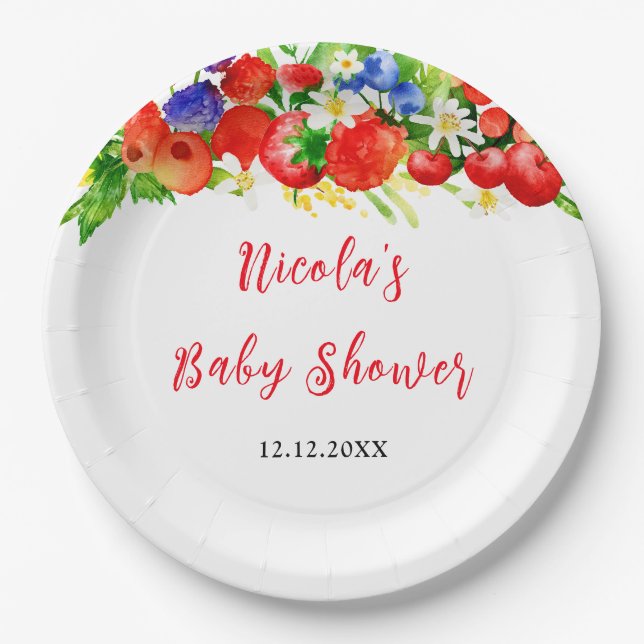 Summer Mixed Berries Baby Shower Paper Plate (Front)