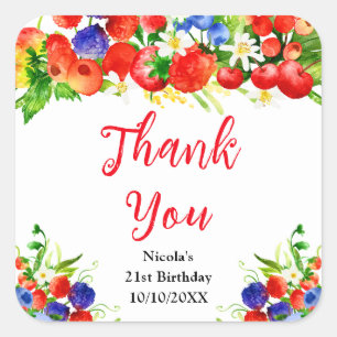 Summer Mixed Berries Birthday Thank You Square Sticker