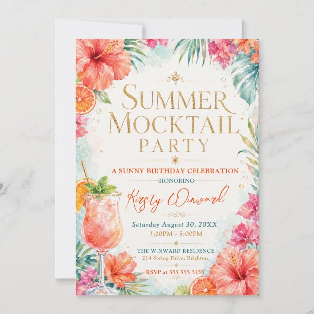 Summer Mocktail Party Birthday Party Invitation (Front)