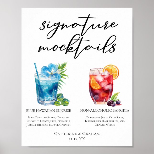 Summer Mocktails Blue Hawaiian Sangria Menu Poster (Front)