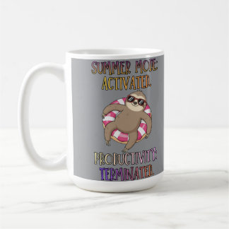 Summer Mode Activated – Cartoon Sloth on Doughnut  Coffee Mug