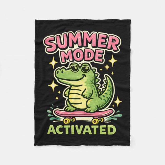Summer Mode Activated Cute Alligator Art Fleece Blanket (Front)