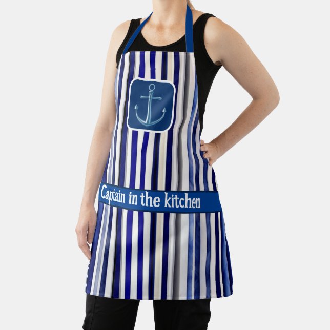 Summer Modern Navy Blue Boat Stripes Collection Apron (Insitu)
