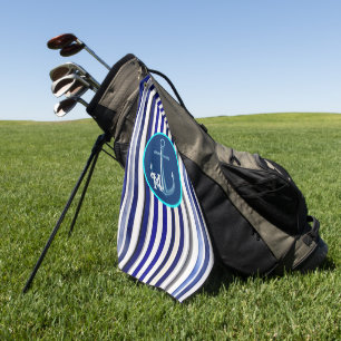 Summer Modern Navy Blue Boat Stripes Collection Golf Towel