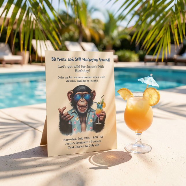 Summer Monkey 50th Birthday Party Let's Get Wild  Invitation (Summer Monkey 50th Birthday Party Let's Get Wild Invitation)
