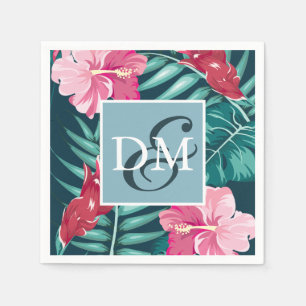 Summer Monogram Exotic Flowers design Napkin