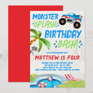 Summer Monster Truck Birthday Party Invitation