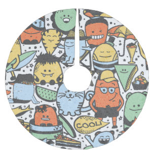 Summer monsters, colourful seamless pattern brushed polyester tree skirt