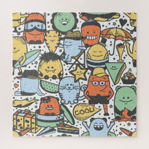 Summer monsters, colourful seamless pattern jigsaw puzzle