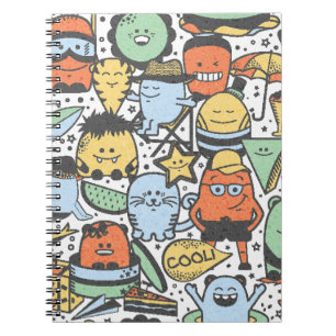 Summer monsters, colourful seamless pattern notebook