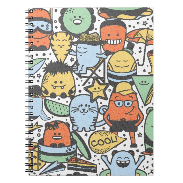 Summer monsters, colourful seamless pattern notebook (Front)