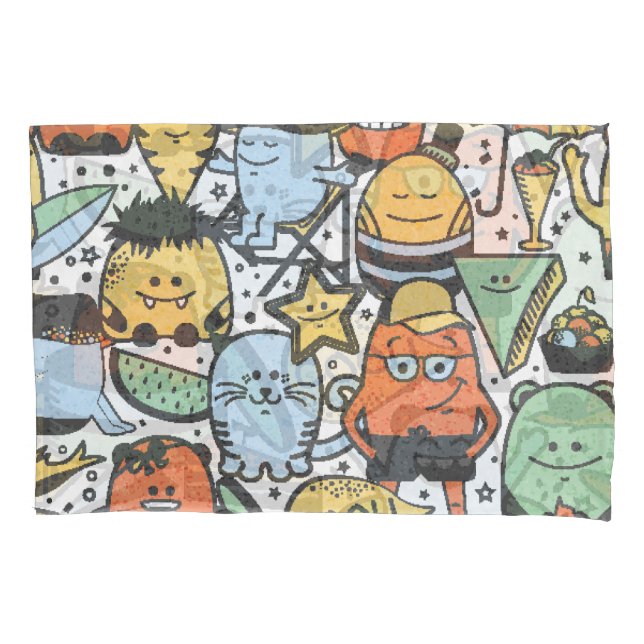 Summer monsters, colourful seamless pattern pillowcase (Front)