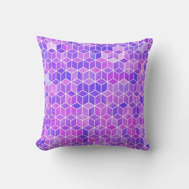 Summer Mosaic: Watercolor Cube Fusion Throw Pillow (Front)