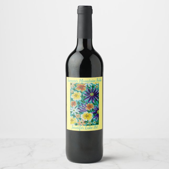 Summer Mountain Fields  Glass Stainless Steel Wate Wine Label (Front)