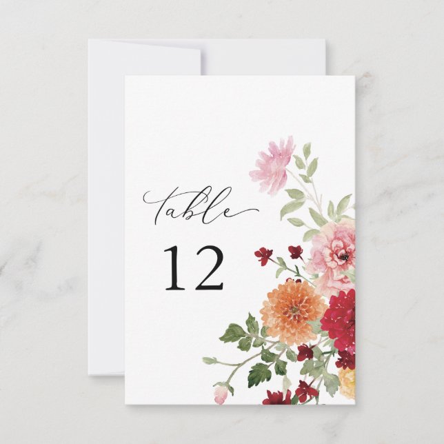 Summer Multi Colour Floral Thicker Table Numbers (Front)