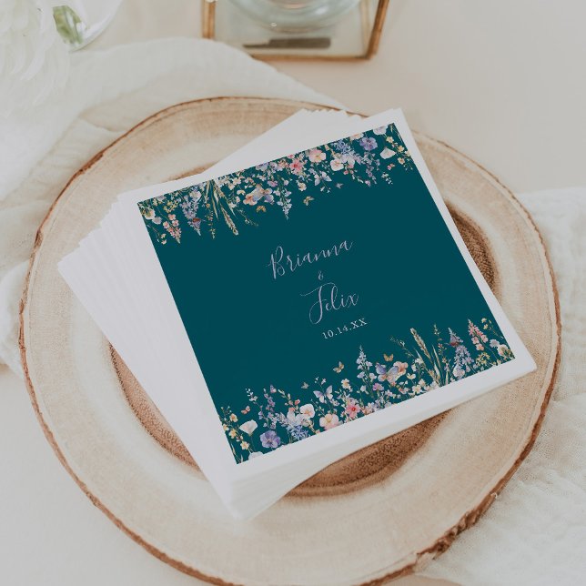 Summer Multicolor Wildflower Green Wedding Napkin (Creator Uploaded)