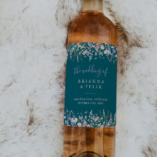 Summer Multicolor Wildflower Green Wedding Wine Label