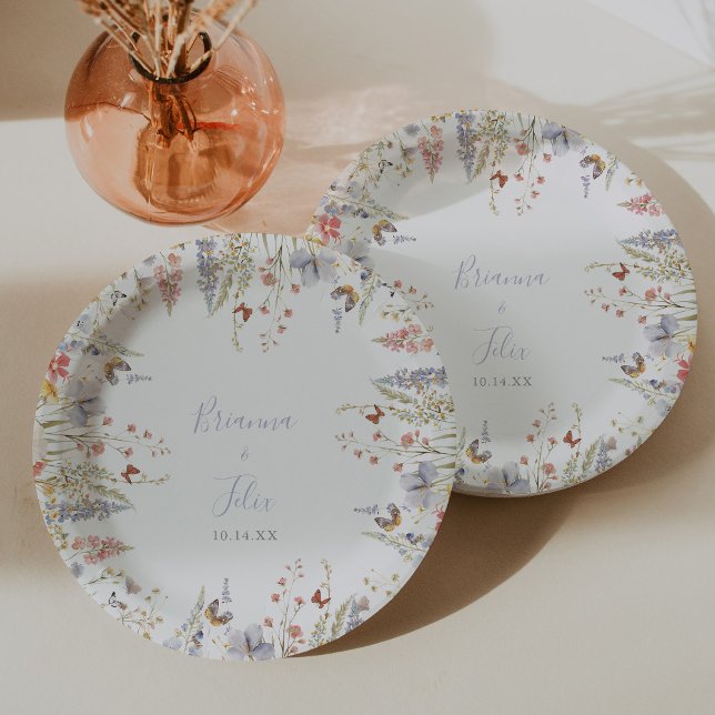 Summer Multicolor Wildflower Wedding Cake Paper Plate (Creator Uploaded)