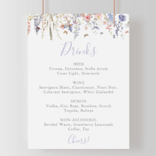 Summer Multicolor Wildflower Wedding Drinks Menu Poster