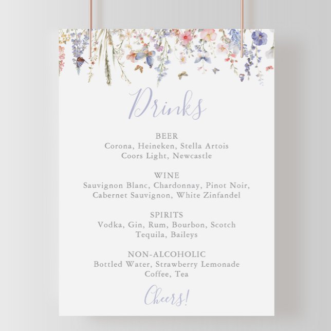 Summer Multicolor Wildflower Wedding Drinks Menu  Poster (Creator Uploaded)