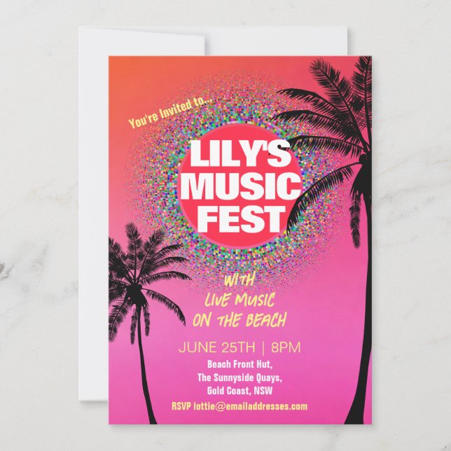 Summer Music Festival Birthday Party Invitation (Front)