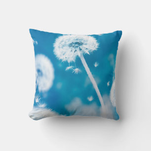 Summer natural floral background. White dandelions Throw Pillow
