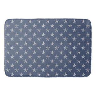 Summer Nautical Navy Blue Sea Star Starfish Bath Mat