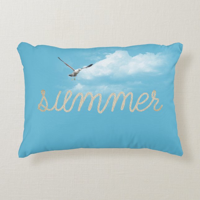 summer nautical rope text with seagull accent pillow (Front)