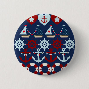 Summer Nautical Theme Anchors Sail Boats Helms 2 Inch Round Button