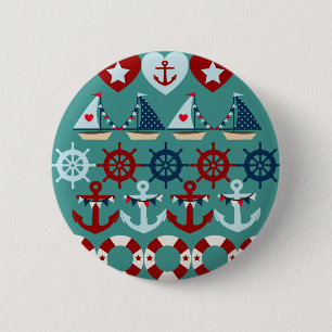 Summer Nautical Theme Anchors Sail Boats Helms 2 Inch Round Button