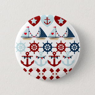 Summer Nautical Theme Anchors Sail Boats Helms 2 Inch Round Button