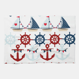 Summer Nautical Theme Anchors Sail Boats Helms Kitchen Towel